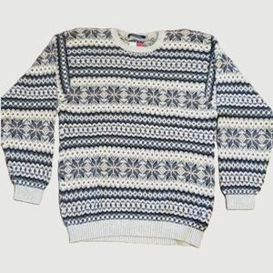 VTG 90's Tommy Hilfiger Cotton Fair Isle Snowflake Crewneck Sweater SZ L